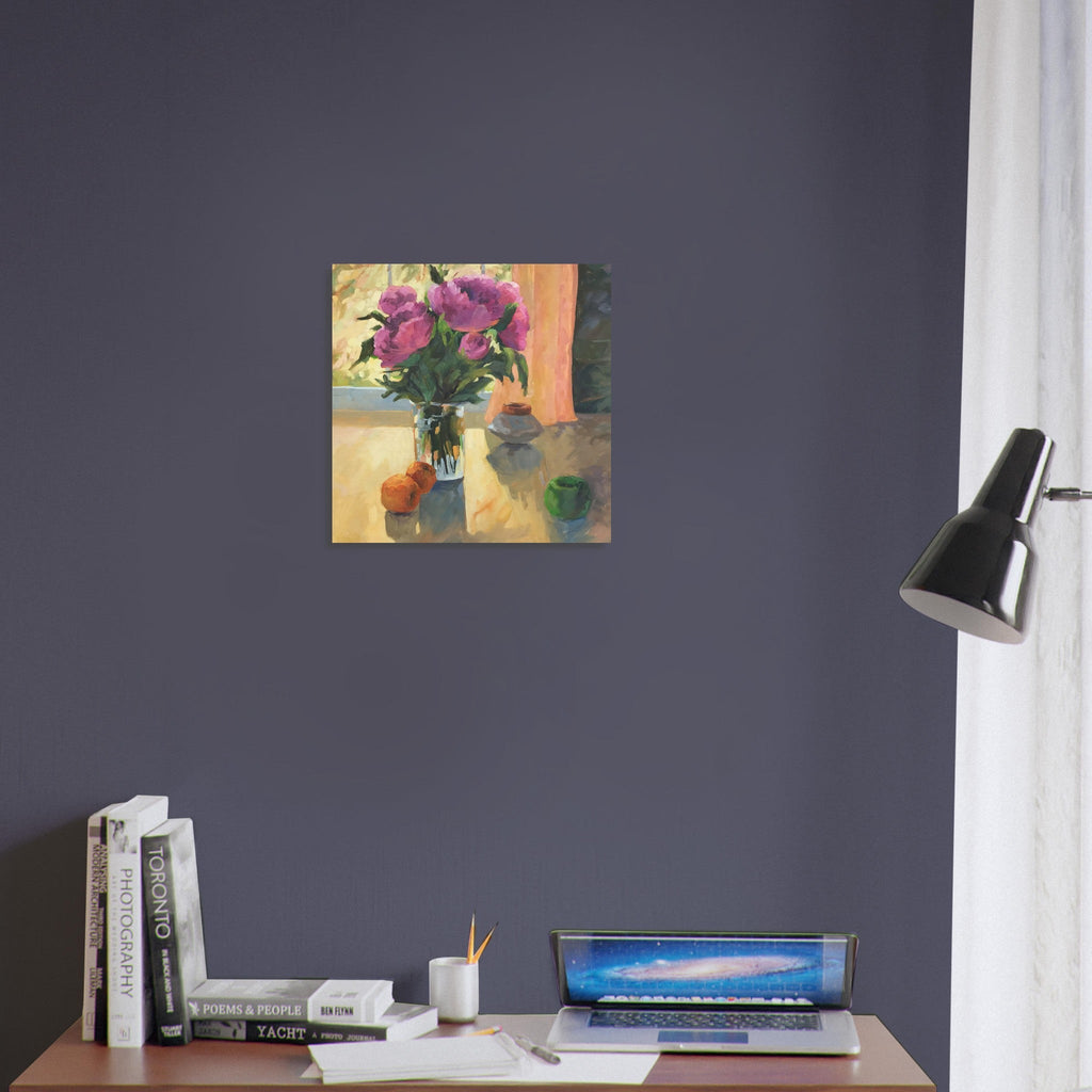 'Blooming Flowers and Fresh Fruit' Floral Still Life I 16x16 Museum-Quality Matte Paper Poster | Original Artwork by American Artist Barbara Cleary-1