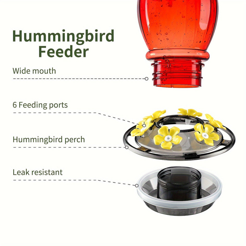 Red ant-moat hummingbird feeder with six feeding ports and leak-resistant plastic design — view 3