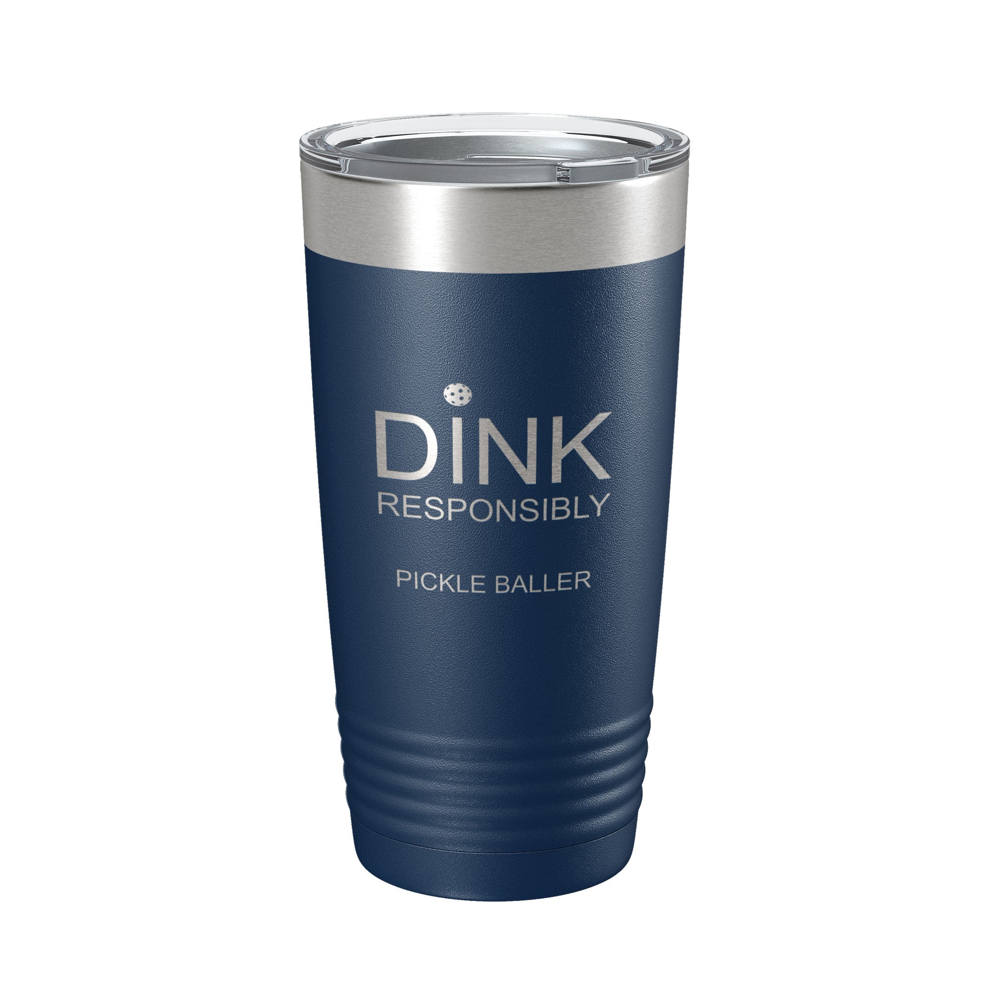 Laser engraved 20 oz stainless steel pickleball tumbler with clear lid and narrow bottom base — view 3