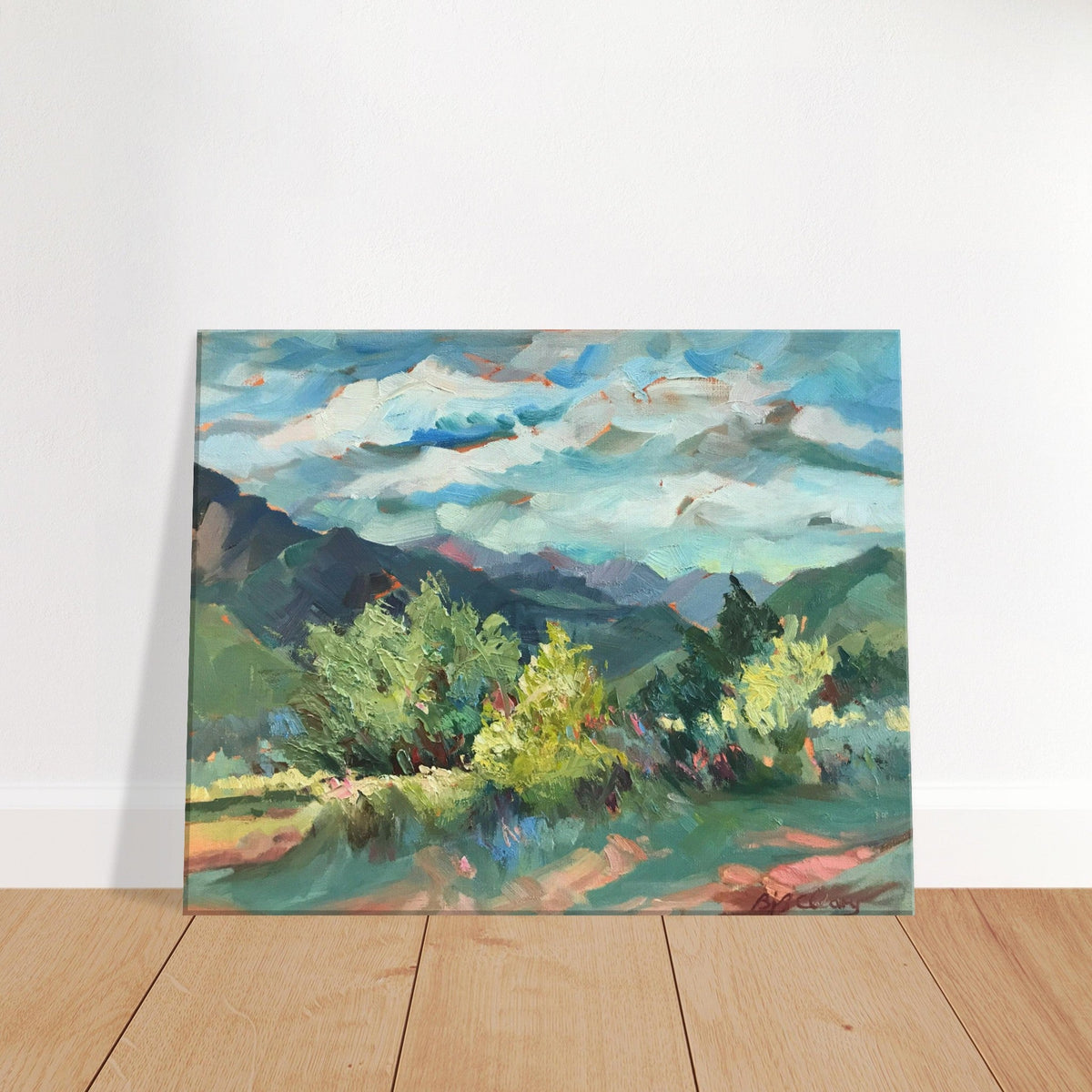 'Pueblo Lands Plein Air' Southwestern Landscape I 16x20 inch Art Print on Canvas I Original Artwork by American Artist Barbara Cleary-0
