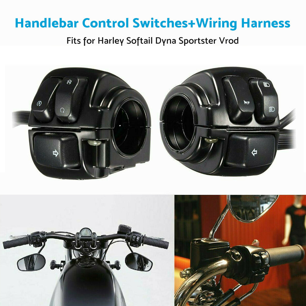Black aluminum motorcycle handlebar control switches with wiring harness for 1-inch handlebars — view 5