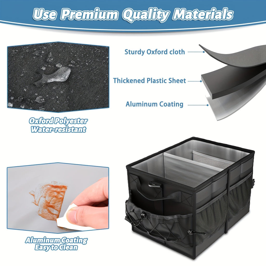 Black fabric collapsible BBQ grill caddy with built-in paper towel holder and large storage pockets — view 5