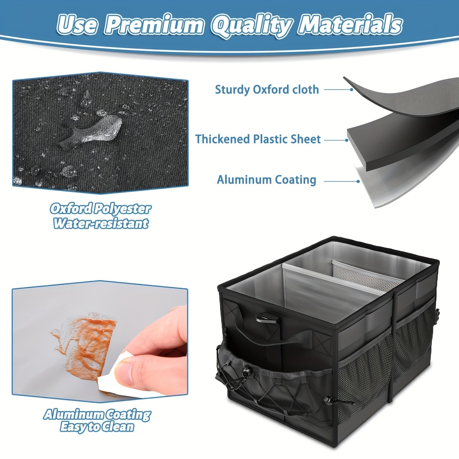 Black fabric collapsible BBQ grill caddy with built-in paper towel holder and large storage pockets — view 5