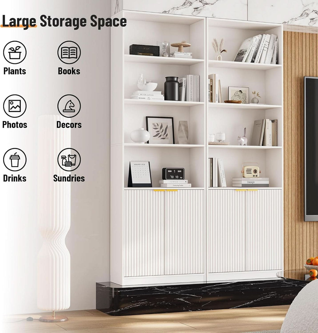 72 inch tall contemporary bookcase with 7 tier shelving and enclosed bottom storage cabinet doors — view 3