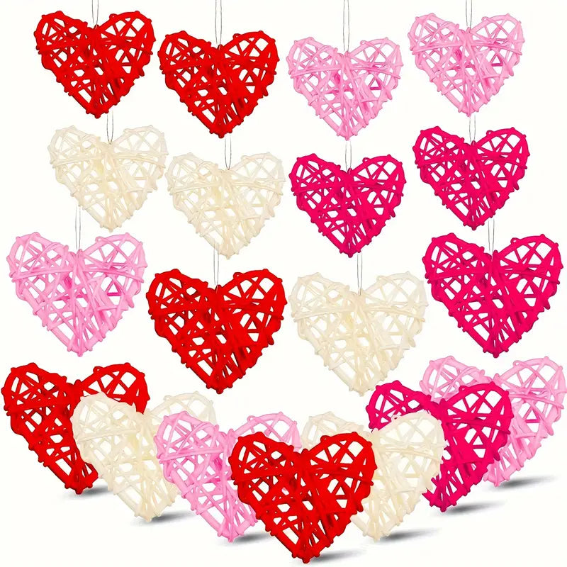 Heart-shaped willow vine vase fillers in white, pink, and red for romantic home decorations
