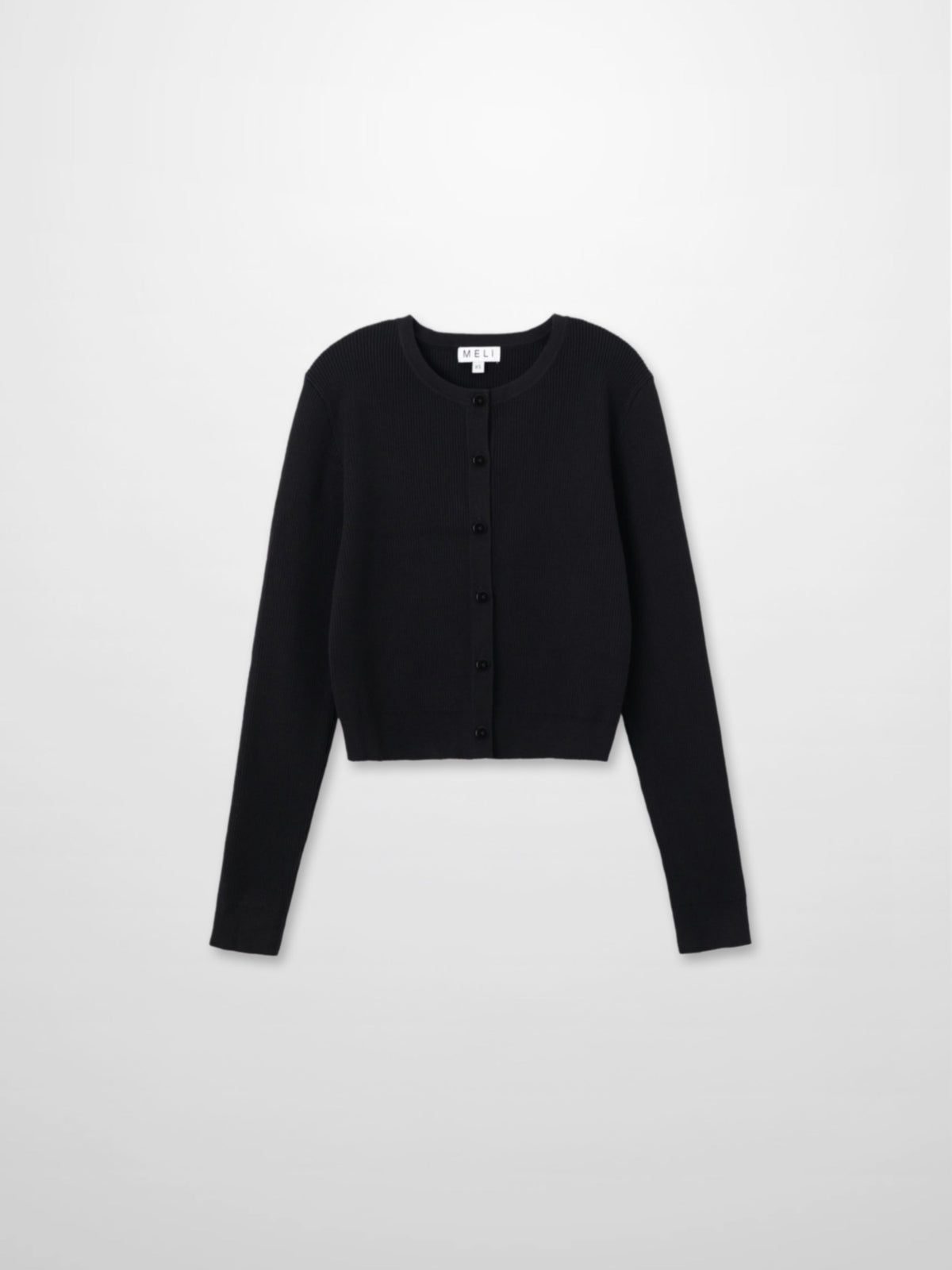 Ribbed Crew Neck Cardigan-Black-1
