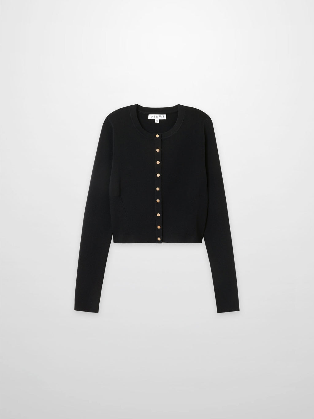 Gold Button Crop Cardigan-Black-0