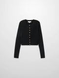 Gold Button Crop Cardigan-Black-0