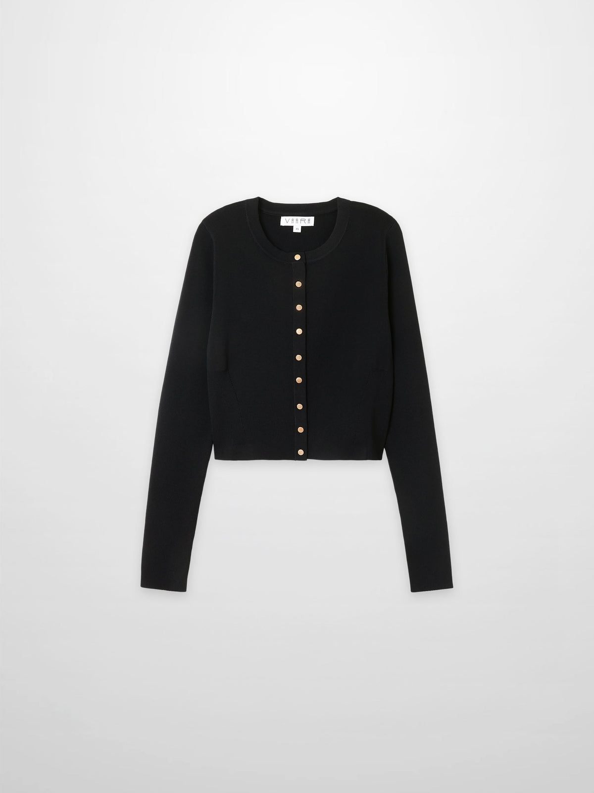Gold Button Crop Cardigan-Black-0