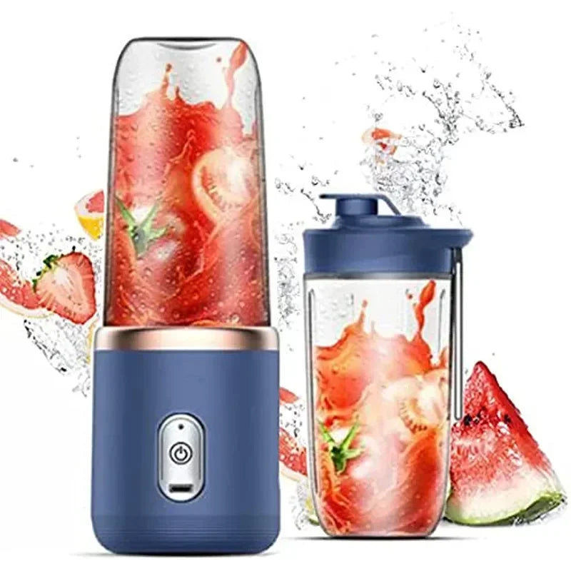Portable electric juicer blender in blue with stainless steel blades and a 300ml capacity