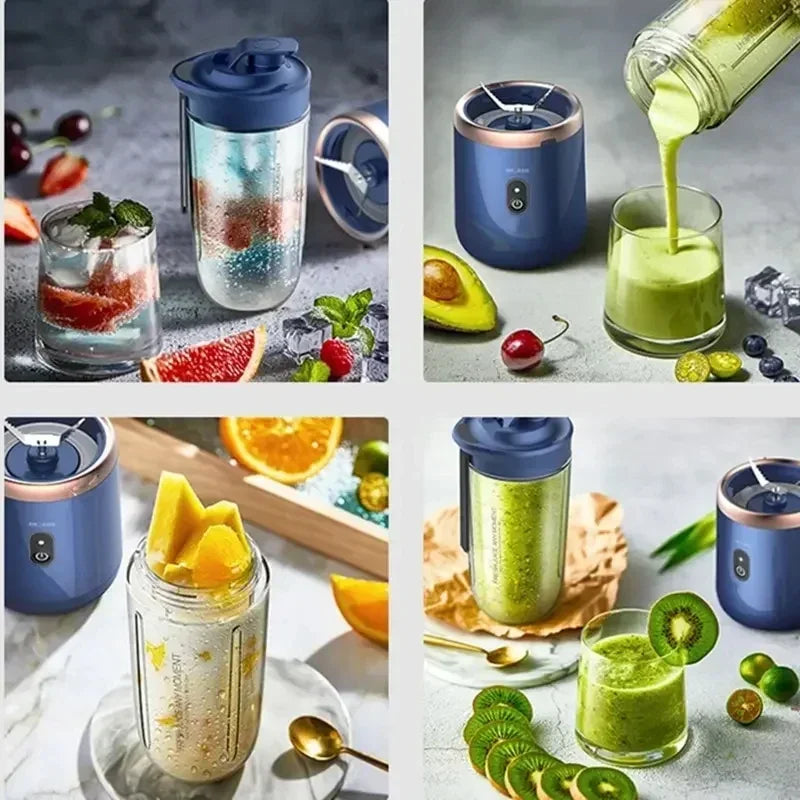 Portable electric juicer blender in blue with stainless steel blades and a 300ml capacity — view 4