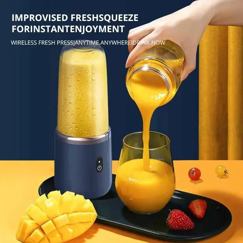 Portable electric juicer blender in blue with stainless steel blades and a 300ml capacity — view 3