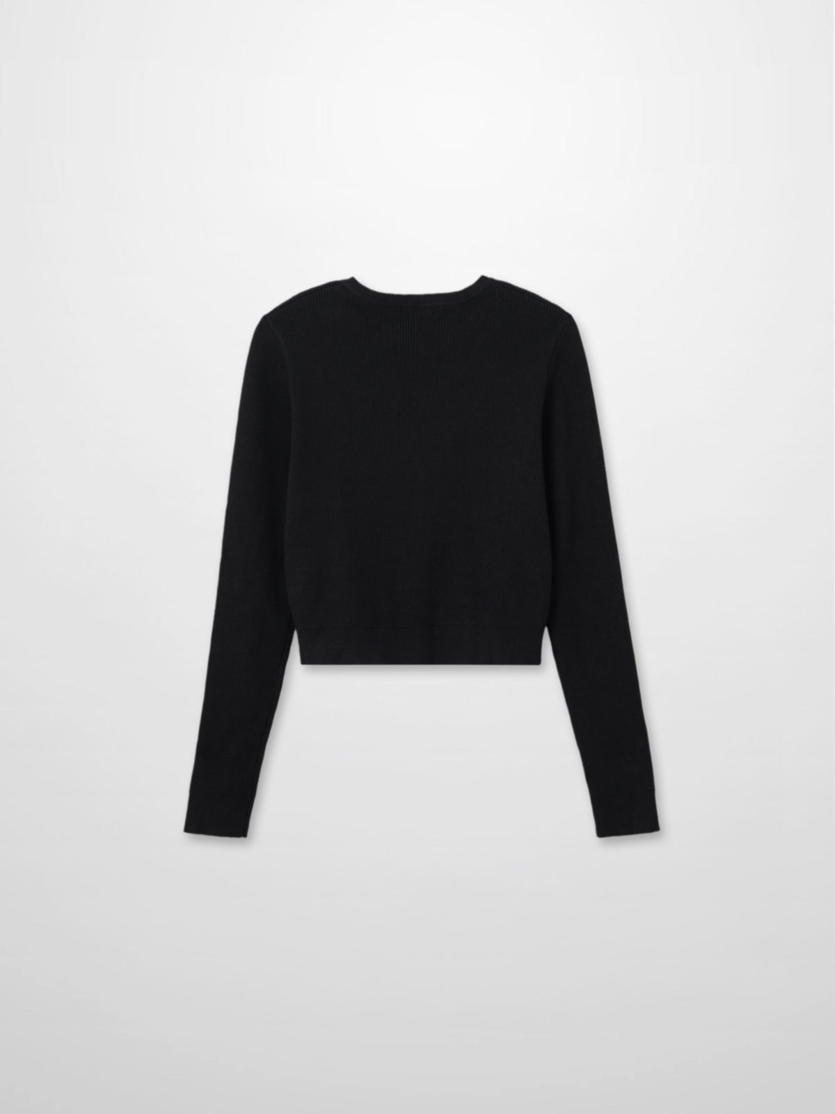 Ribbed Crew Neck Cardigan-Black-2