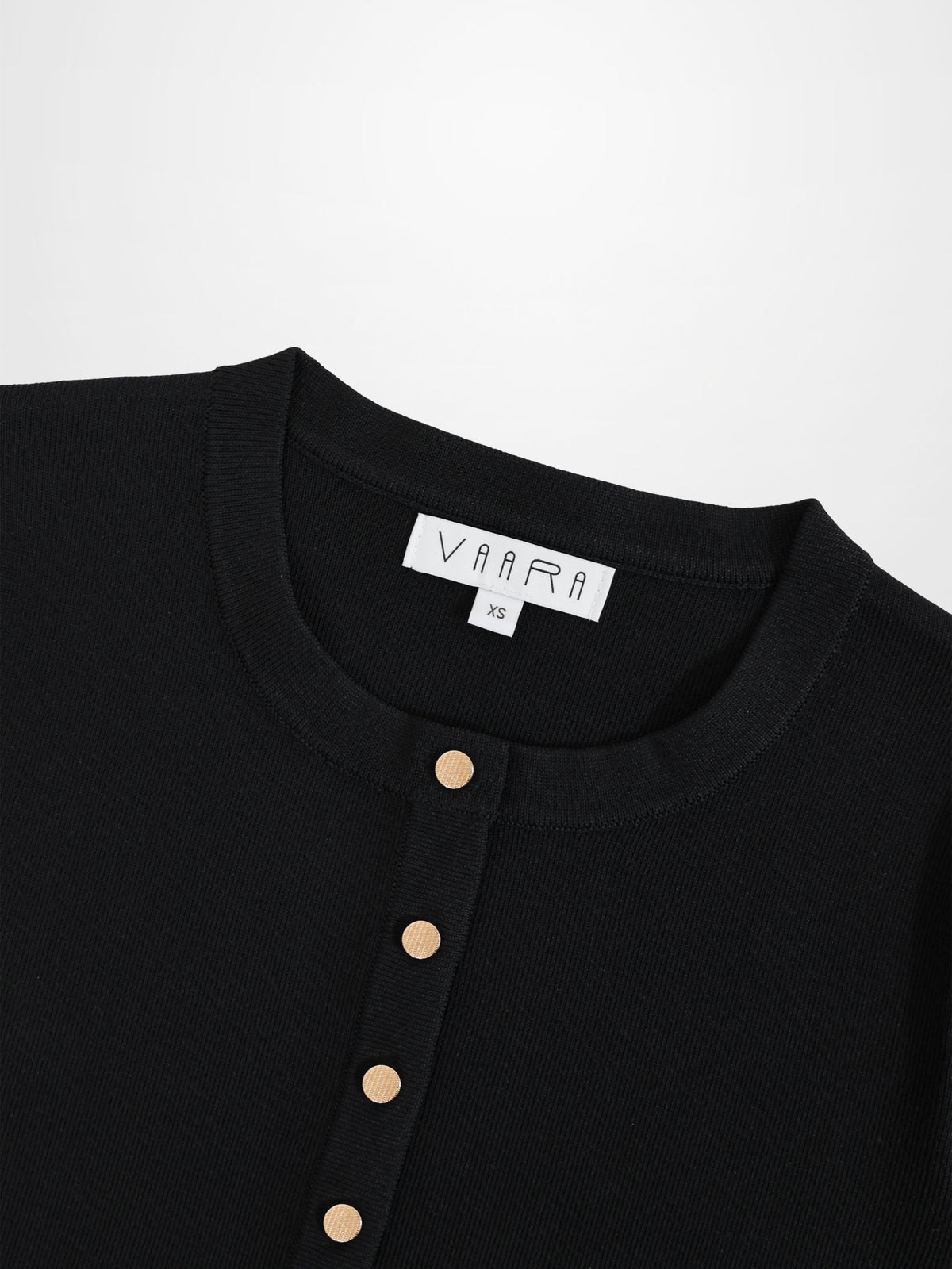 Gold Button Crop Cardigan-Black-2