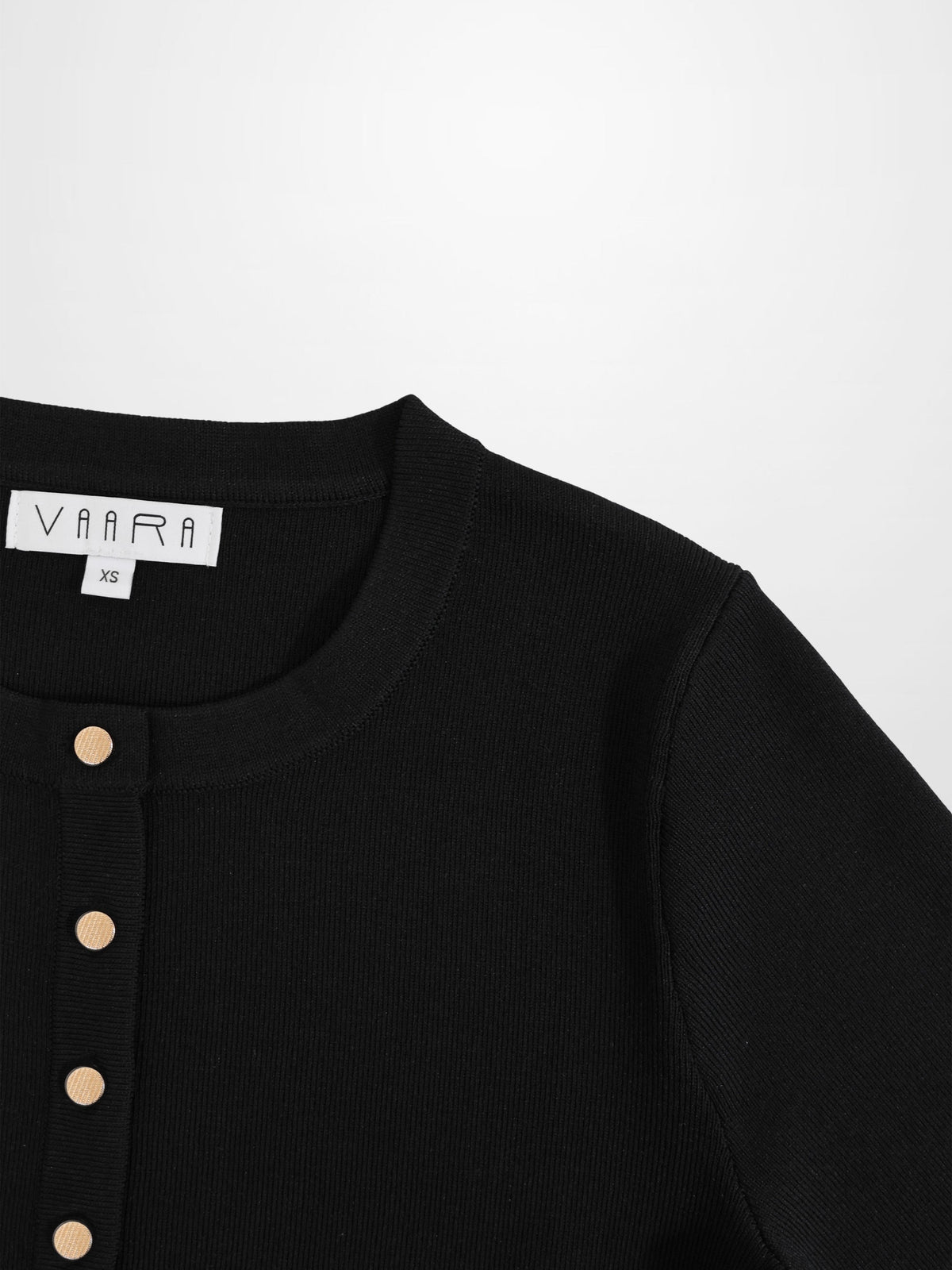 Gold Button Crop Cardigan-Black-3