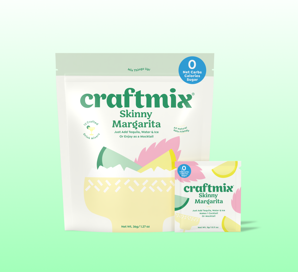 Skinny margarita cocktail mix powder packets by Craftmix, zero sugar drink blend