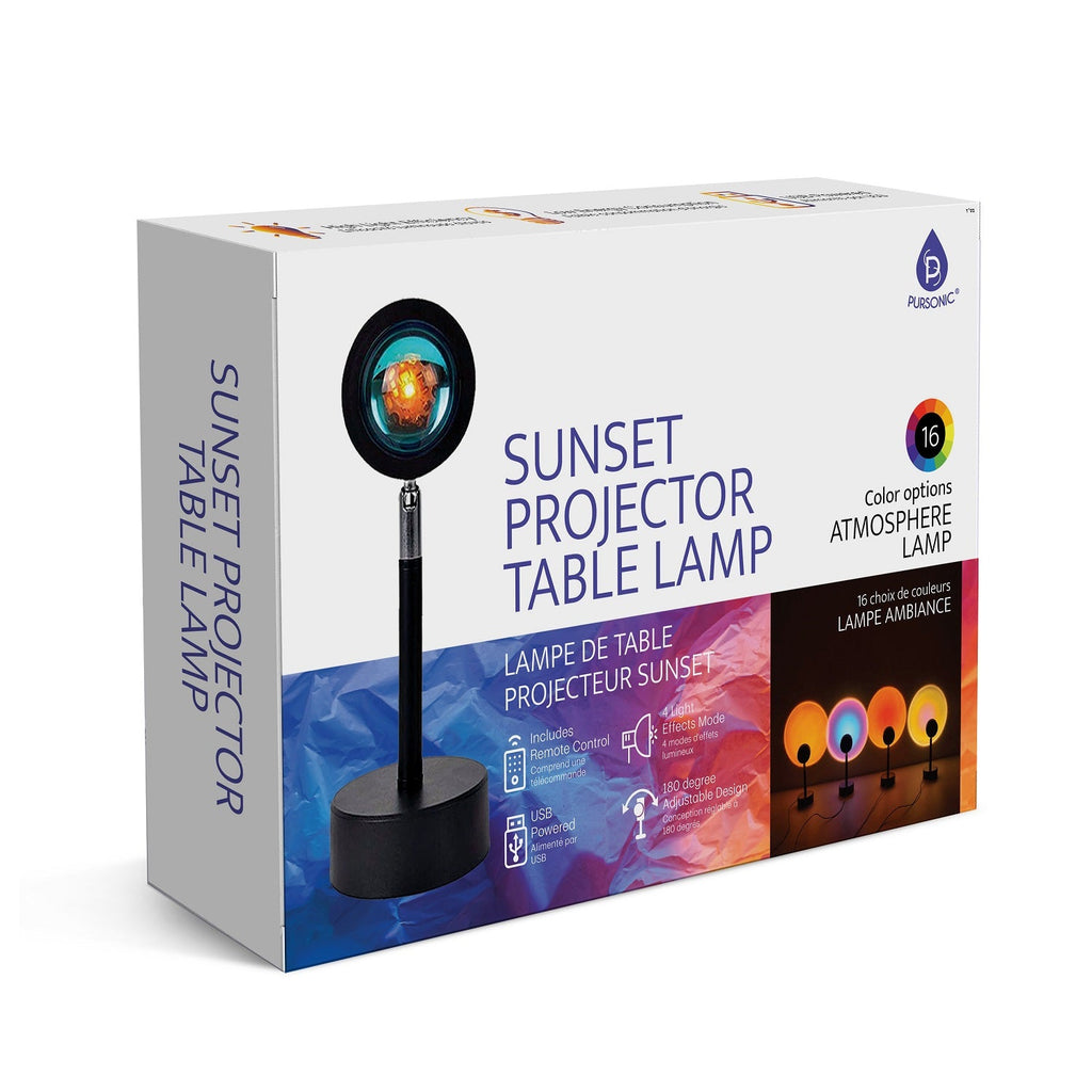 Sunset projector table lamp casting a warm glowing orange and red light on a wall — view 3