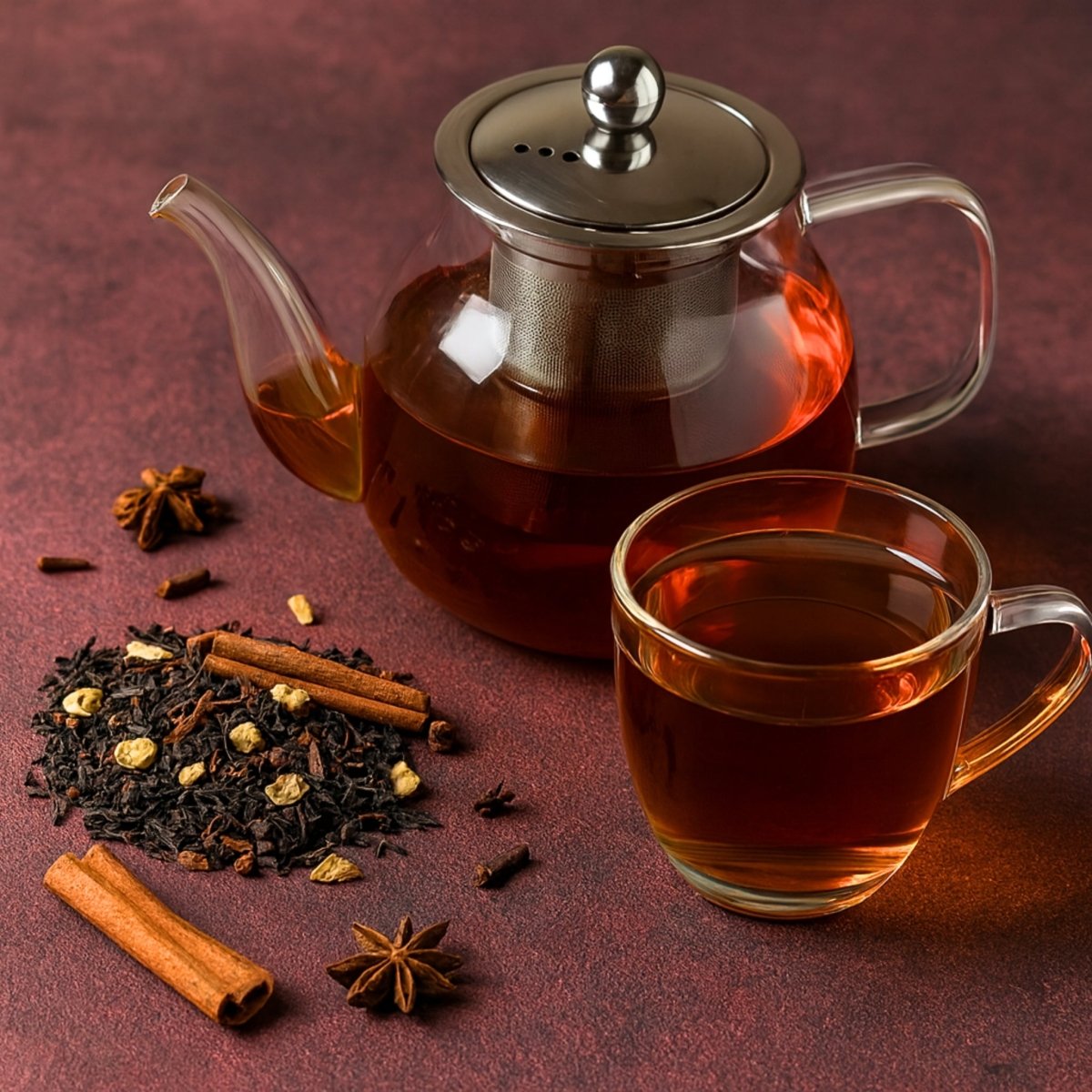 Spiced apple chai loose leaf black tea blend with visible dried fruit and warming winter spices — view 4