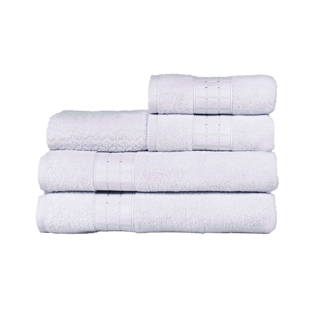 5-piece white cotton towel set featuring bath towels, hand towels, and one plush bath mat — view 2