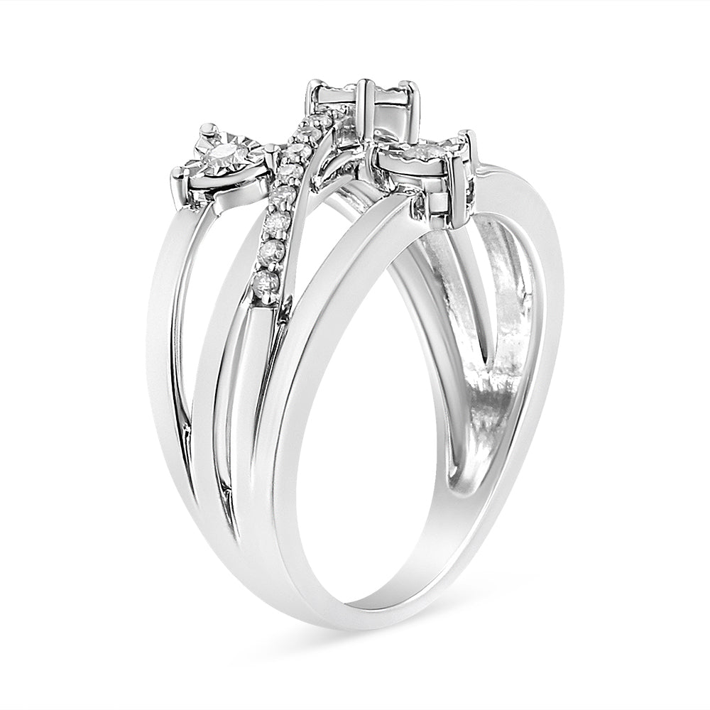 .925 Sterling Silver 1/5 Cttw Miracle-Set Diamond Heart Cross-Over Bypass Ring (I-J Color, I2-I3 Clarity)-4
