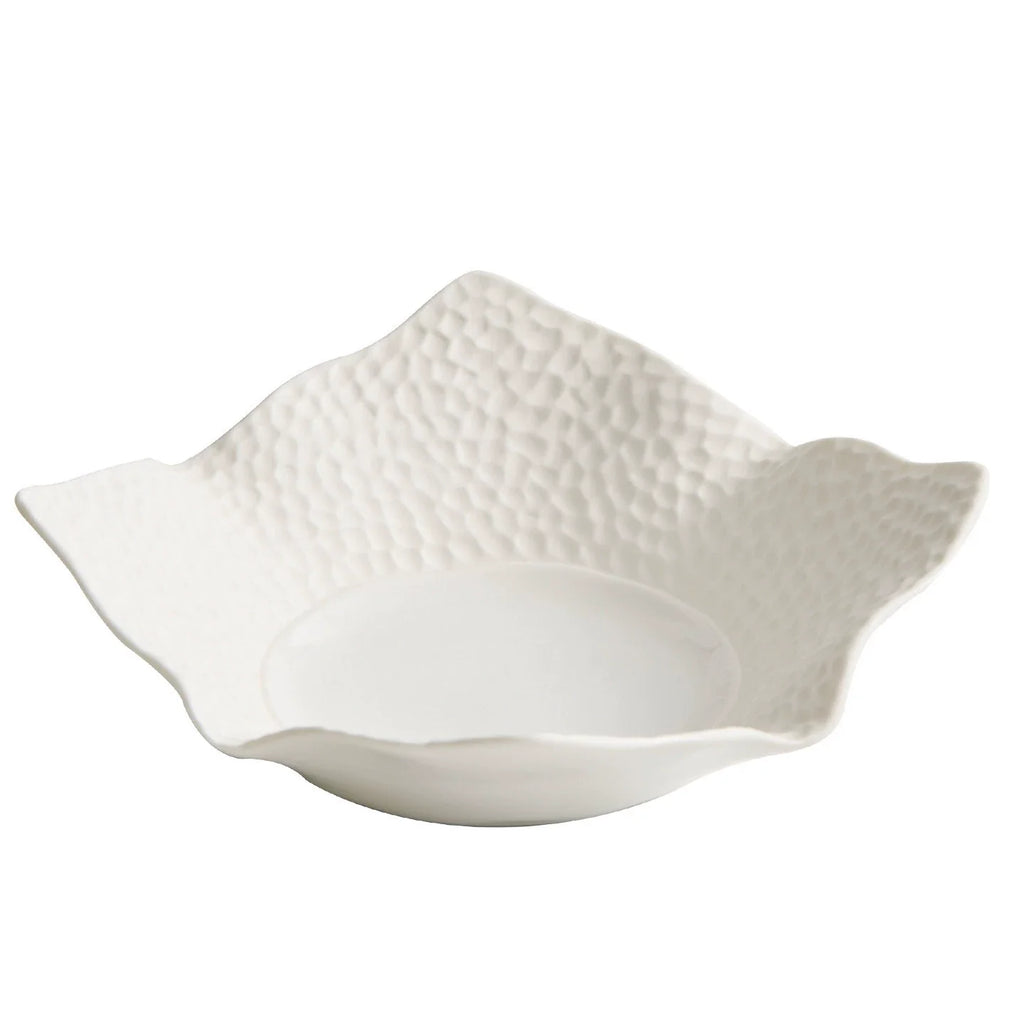 Irregular matte square plate in off white high fired ceramic with lattice surface — view 5