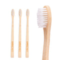 Three pack of natural bamboo toothbrushes with compostable bristles for eco-friendly daily oral care