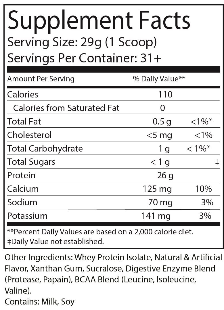 Pure Whey Isolate protein powder supplement tub with a scoop of fast-absorbing recovery blend. — view 11