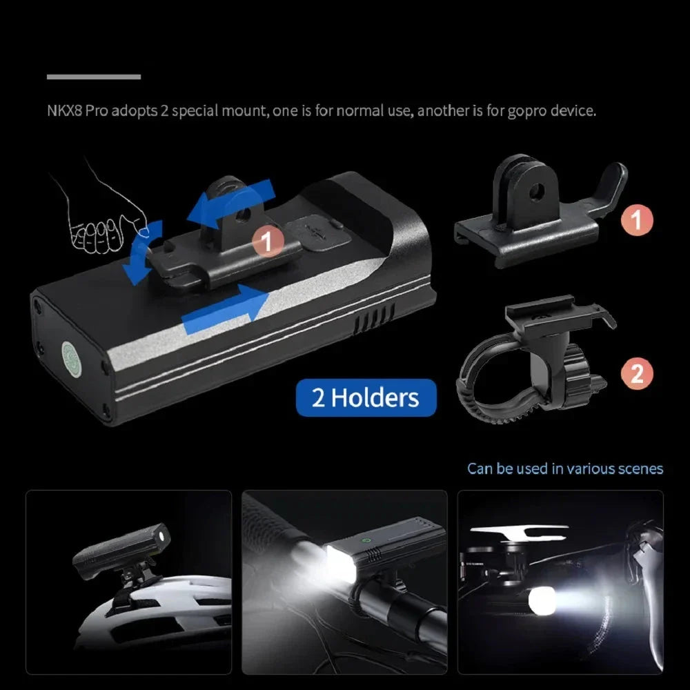 Pro bicycle light set with 12 high-intensity LEDs, digital display, and aluminum handlebar mount. — view 3