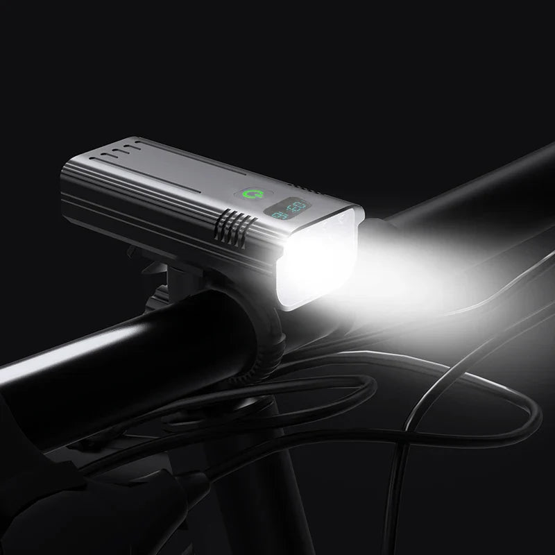 Pro bicycle light set with 12 high-intensity LEDs, digital display, and aluminum handlebar mount. — view 2