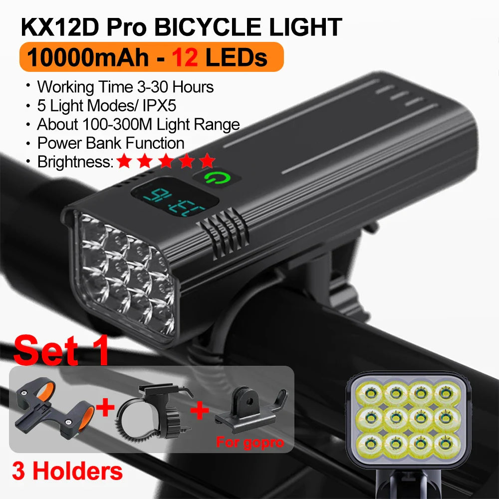 Pro bicycle light set with 12 high-intensity LEDs, digital display, and aluminum handlebar mount. — view 5