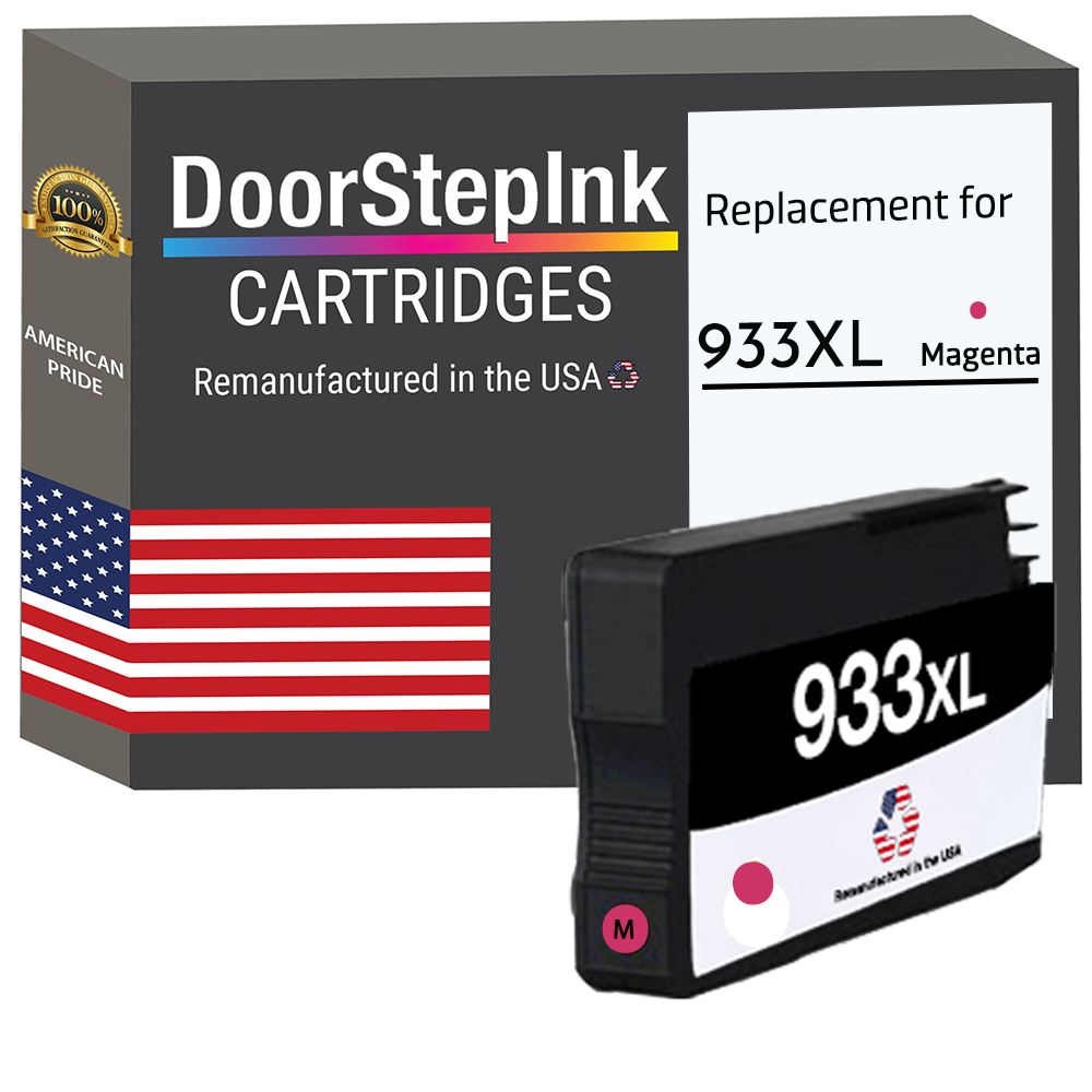 Remanufactured high-yield magenta ink cartridge in plastic casing for home and office printers