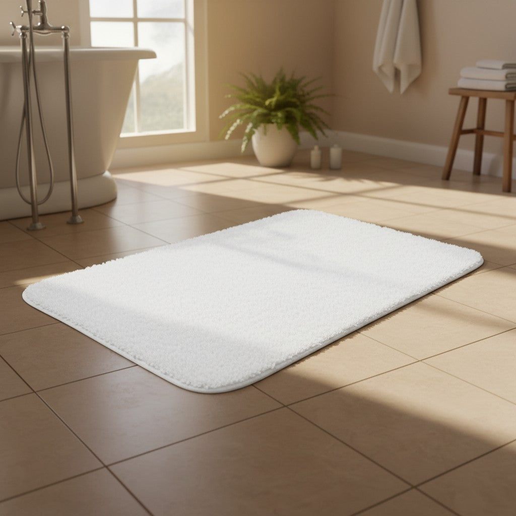 100 percent cotton tufted bath rug with a vintage fringe texture on a bathroom floor — view 2