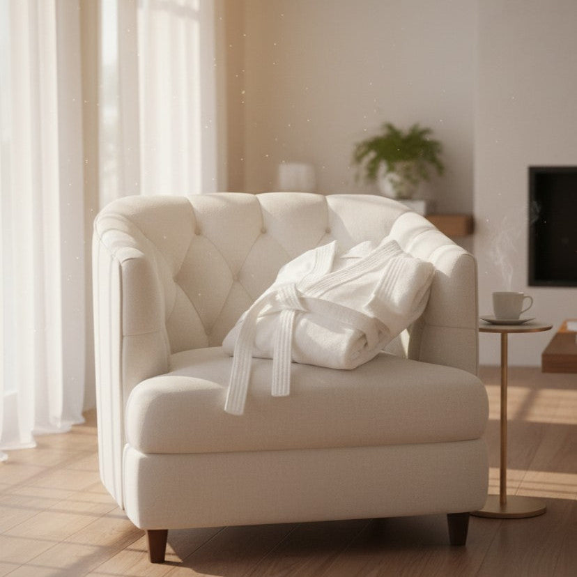Plush white sheared velour 100% ringspun cotton bathrobe in elegant kimono and shawl collar styles — view 2