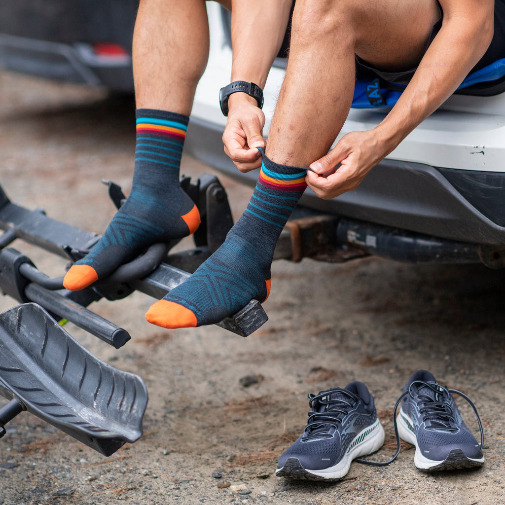 Men's merino wool crew running socks in eclipse and charcoal colors, ultra-lightweight and seamless — view 3
