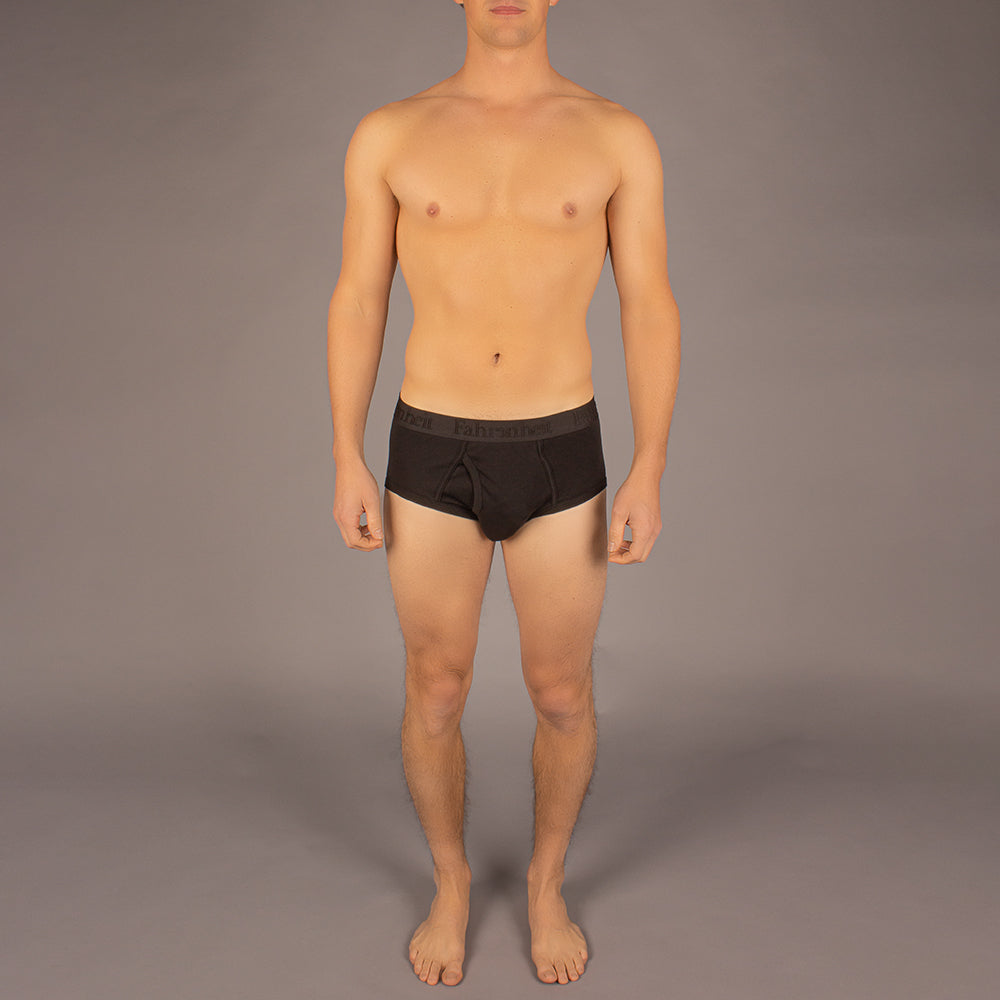 Wayne Brief in solid black premium cotton featuring a smooth logo waistband. — view 2