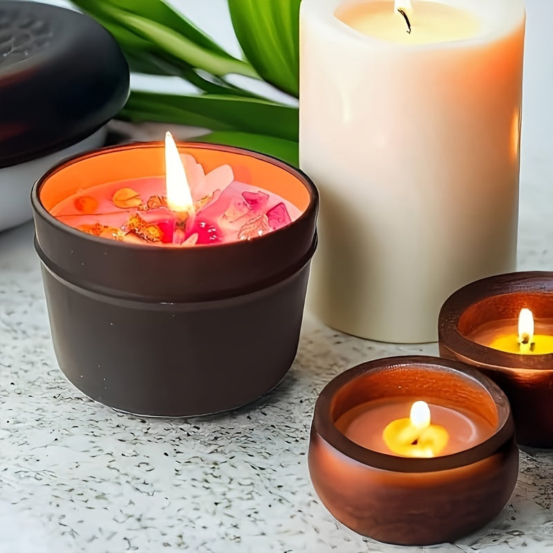 Lavender scented candle made of natural soy wax decorated with purple crystals and delicate floral petals — view 2