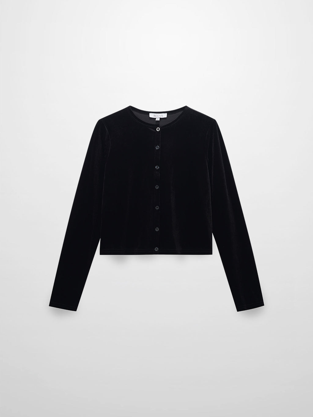 Velour Button Down Crew Cardigan-Black-0
