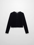 Velour Button Down Crew Cardigan-Black-0