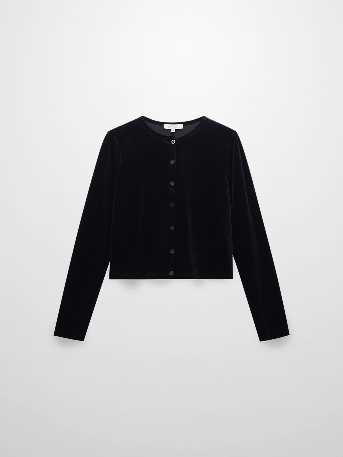 Velour Button Down Crew Cardigan-Black-0