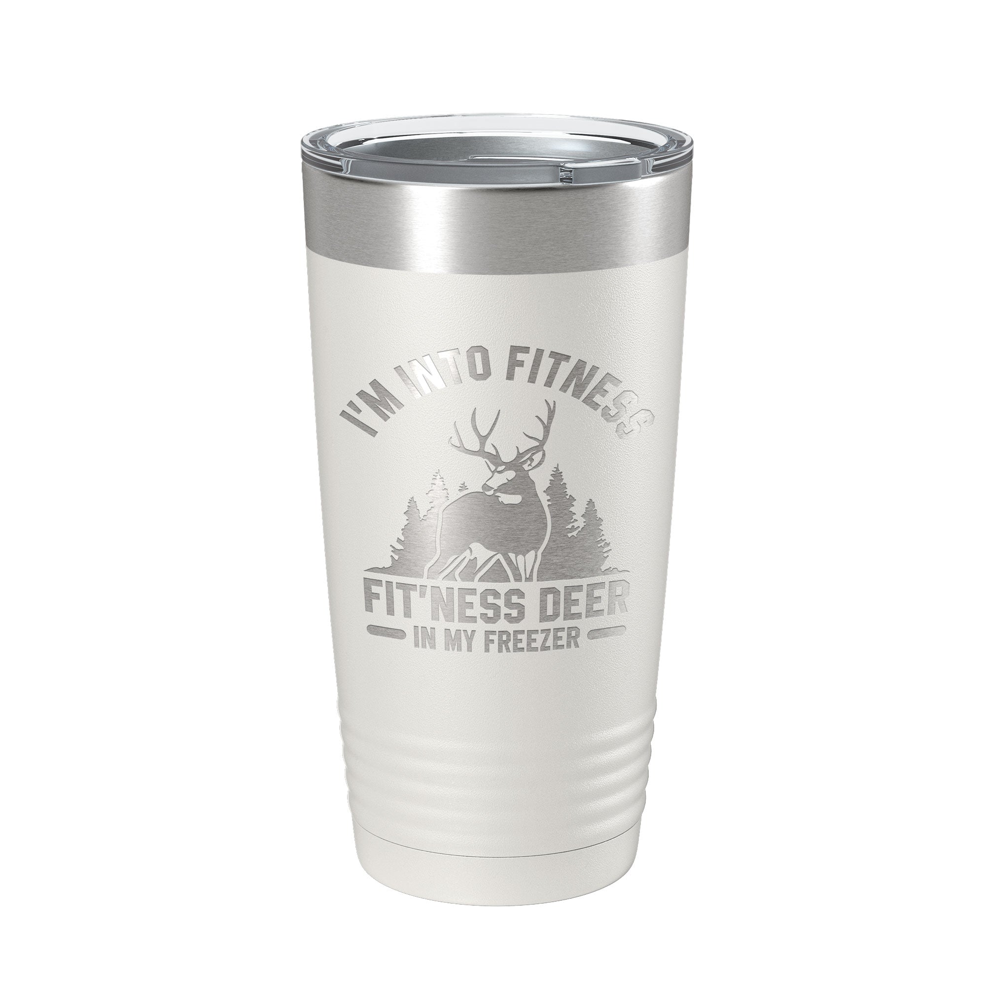 Funny deer hunter laser engraved stainless steel 20oz travel tumbler with clear lid — view 2