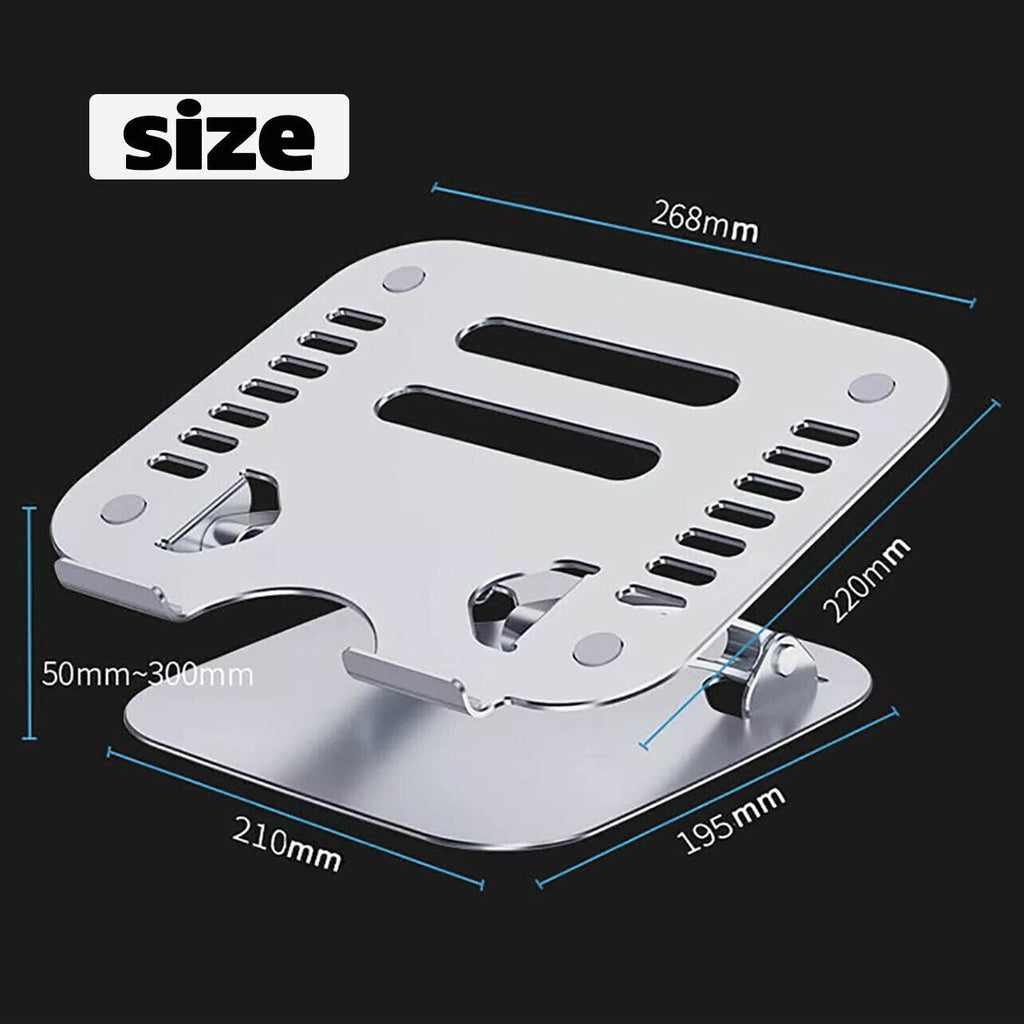 Adjustable aluminum laptop stand in silver, folded and displaying ergonomic design with silicone padding. — view 3