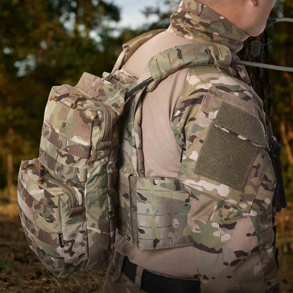 Tactical Molle hydration pack in durable nylon with EDC pockets and water reservoir compartment — view 4
