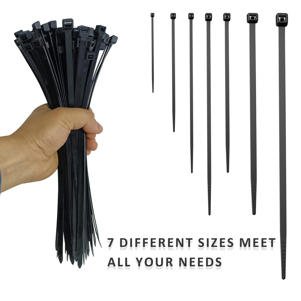 100 pack of heavy duty black nylon cable ties for secure wire and cord management — view 5
