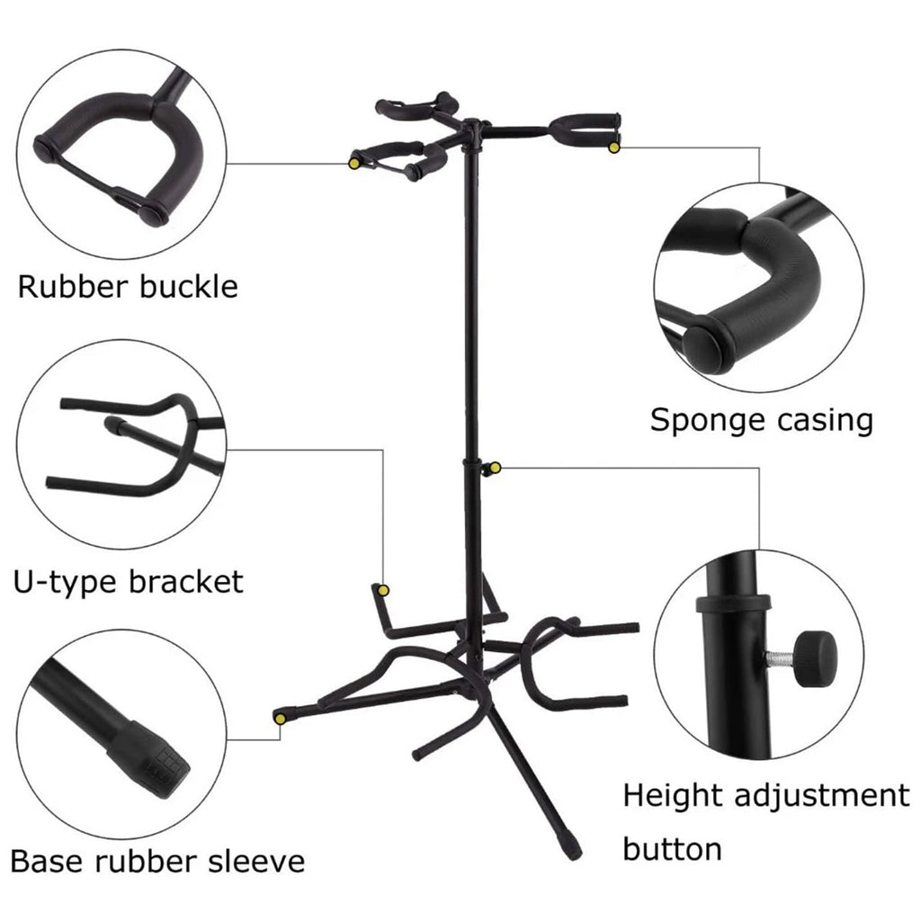 Black steel foldable multi head guitar stand with sponge padding for acoustic and bass instruments — view 4