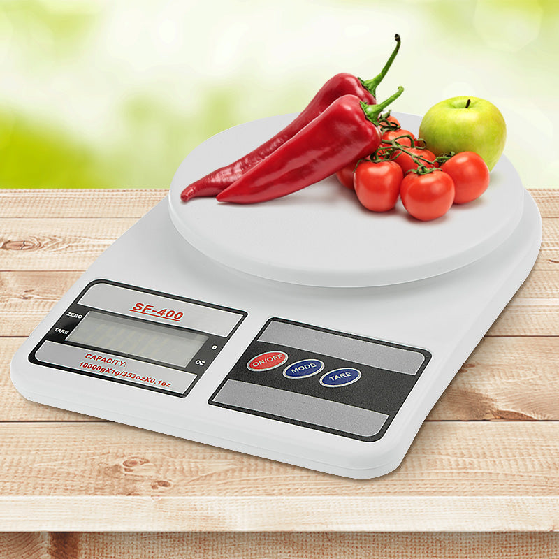 Digital electronic kitchen food scale with a large LCD screen and weighing platform