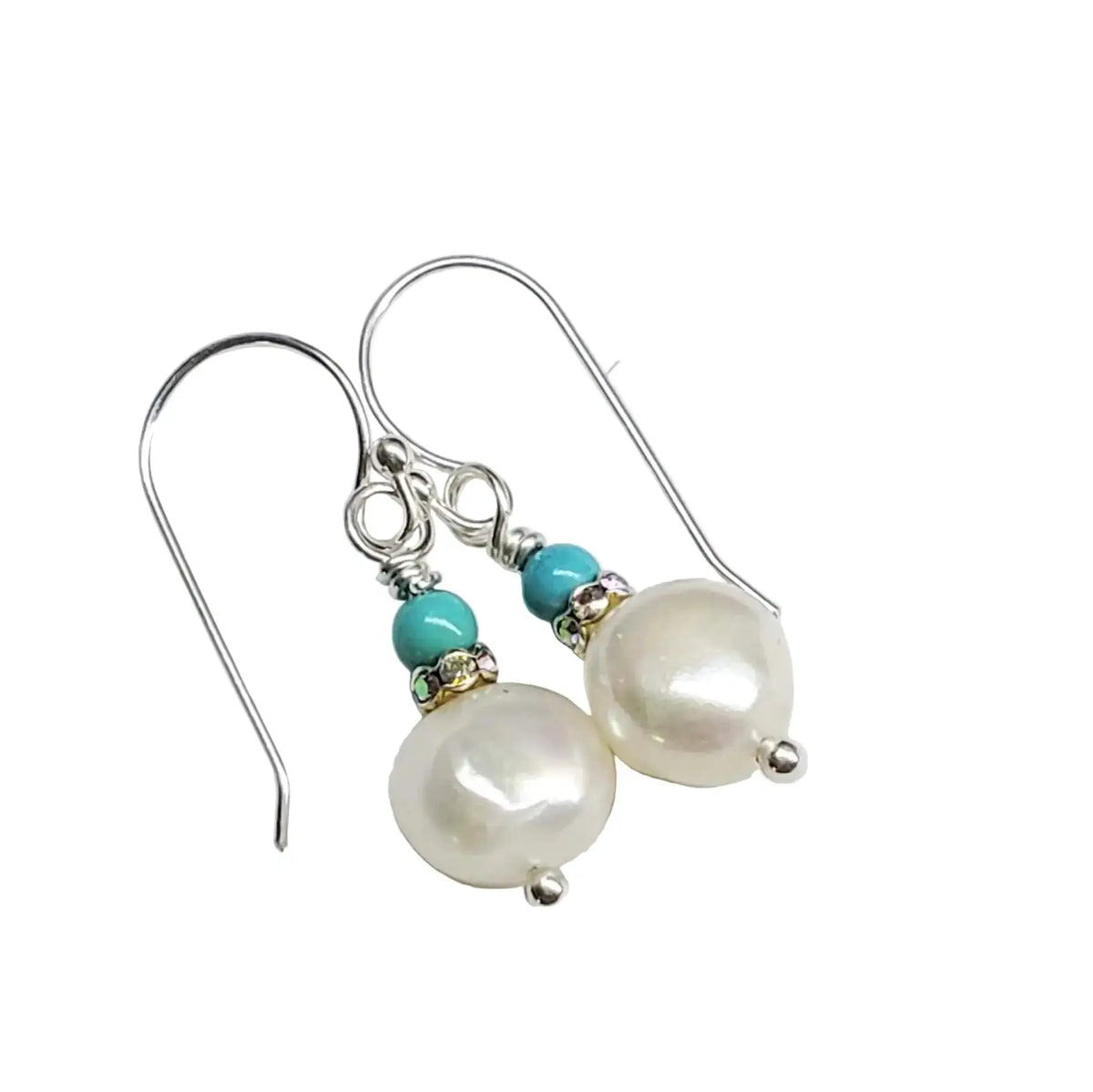 10mm Freshwater Baroque Pearl Sterling Silver Crystal Dangle Earrings-0