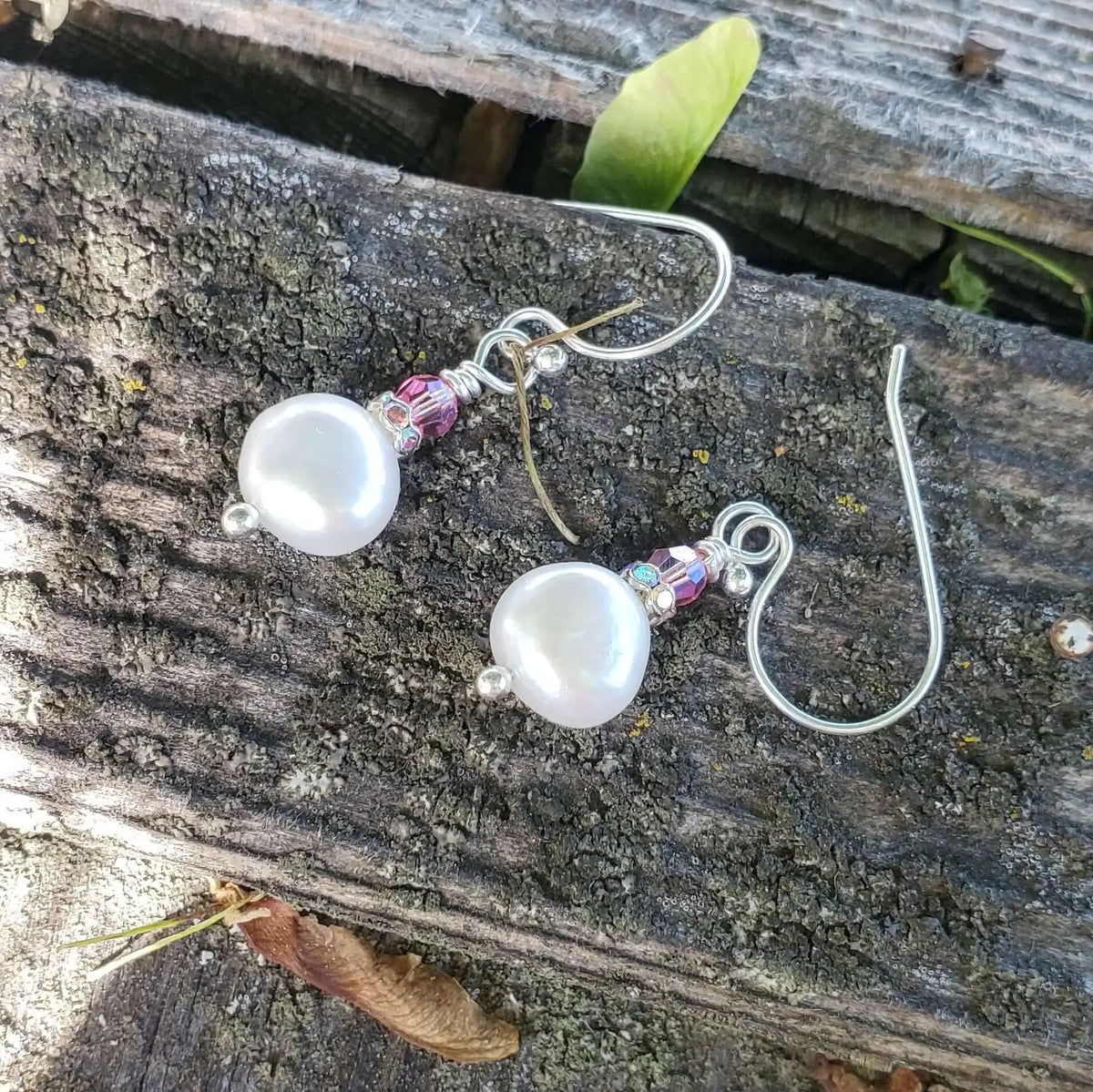 10mm Freshwater Baroque Pearl Sterling Silver Crystal Dangle Earrings-4