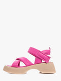 Women's vibrant pink genuine leather sandals with a durable synthetic sole for comfortable summer walking
