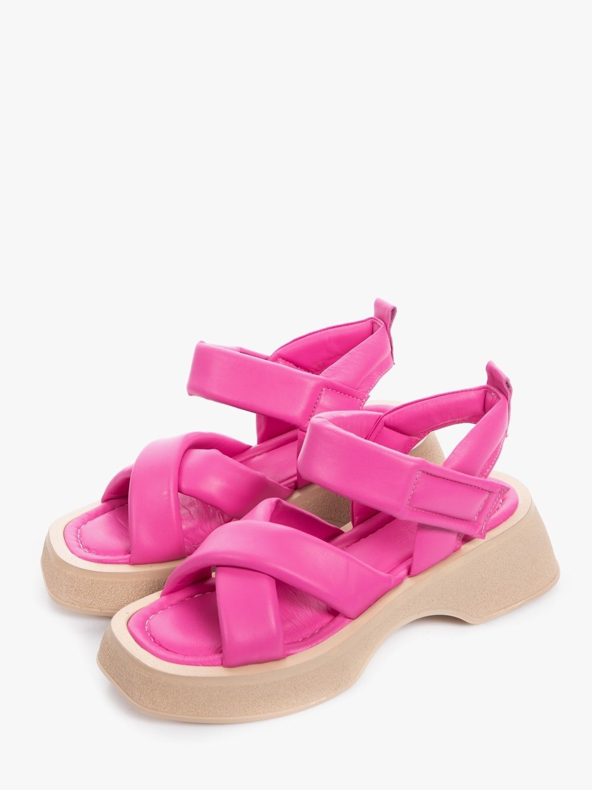 Women's vibrant pink genuine leather sandals with a durable synthetic sole for comfortable summer walking — view 2
