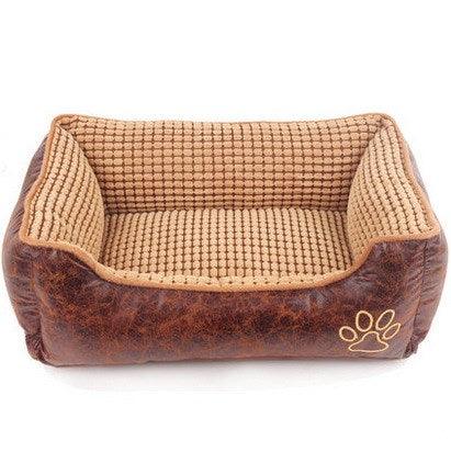 Luxury suede dog bed set in neutral tones with matching bone toy blanket and cooling mat — view 4